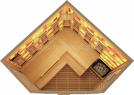 Четырехместная комбинированная угловая соляная сауна Comfort из кедра