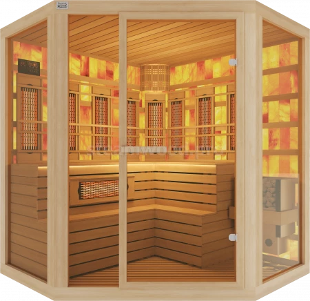 Четырехместная комбинированная угловая соляная сауна Comfort из кедра