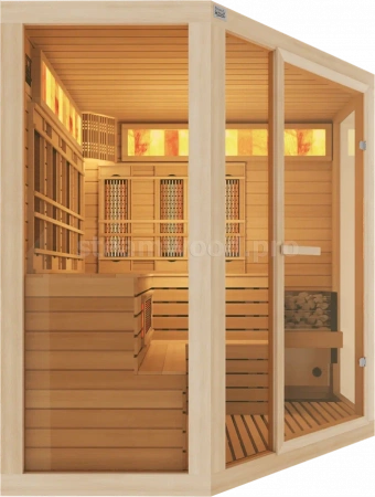 Четырехместная угловая комбинированная сауна Comfort из кедра